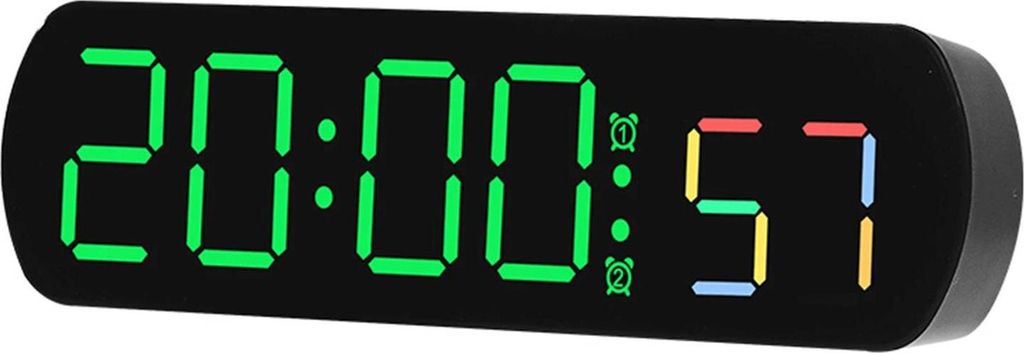 Große digitale Wanduhr - LED Wecker - Temperatur & Luftfeuchtigkeit - Nachtmodus - Snooze - 12/24 Std - Leise - Grünes Display, schwarzes Gehäuse