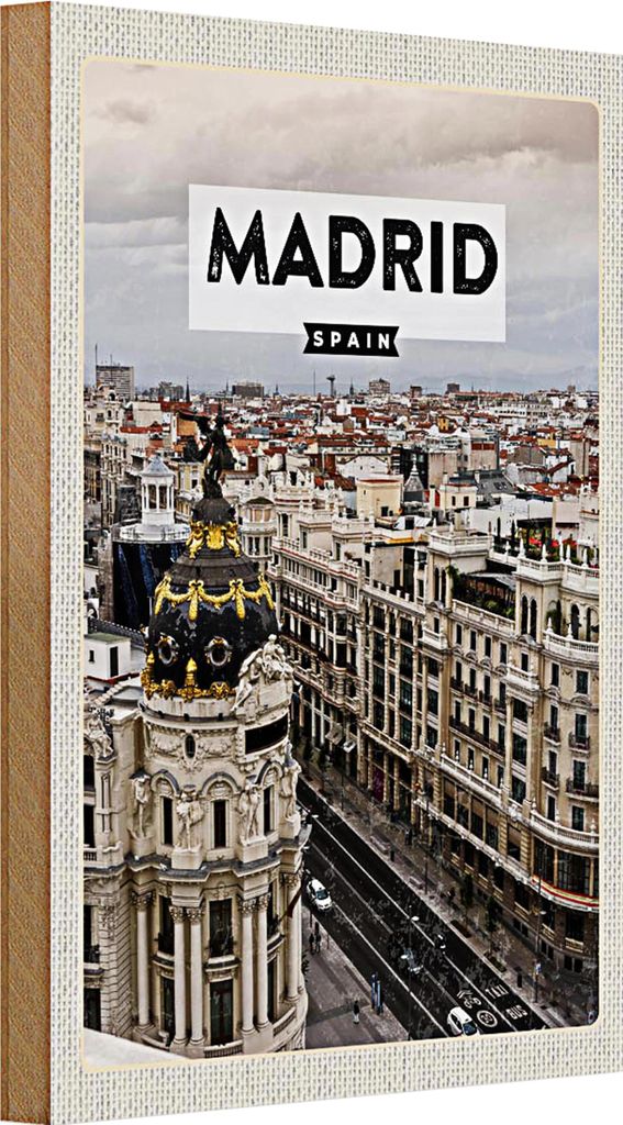 Holzschild Reise 20x30cm Madrid Spanien Reiseziel Architektur