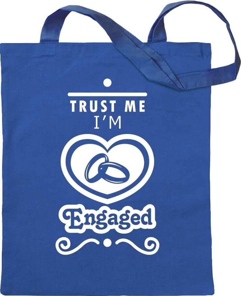 Kiwistar - Baumwolltasche - royalblau - Trust me, im Engaged - Tragetasche Stoffbeutel Umhängetasche Langer Henkel