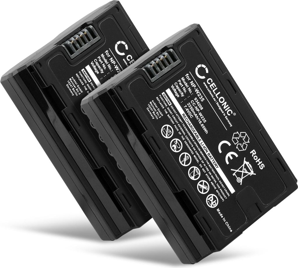 CELLONIC 2x Akku für Kamera Kompatibel mit FujiFilm GFX100S, GFX 50S II, Kompatibel mit Fuji FujiFilm X-T4, FujiFilm NP-W235 - (2250mAh, 7.2V)