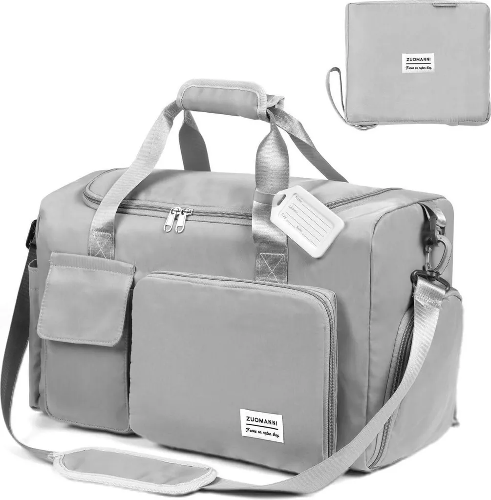 Flintronic 36L Borsa da viaggio pieghevole impermeabile grigia con etichetta per bagagli