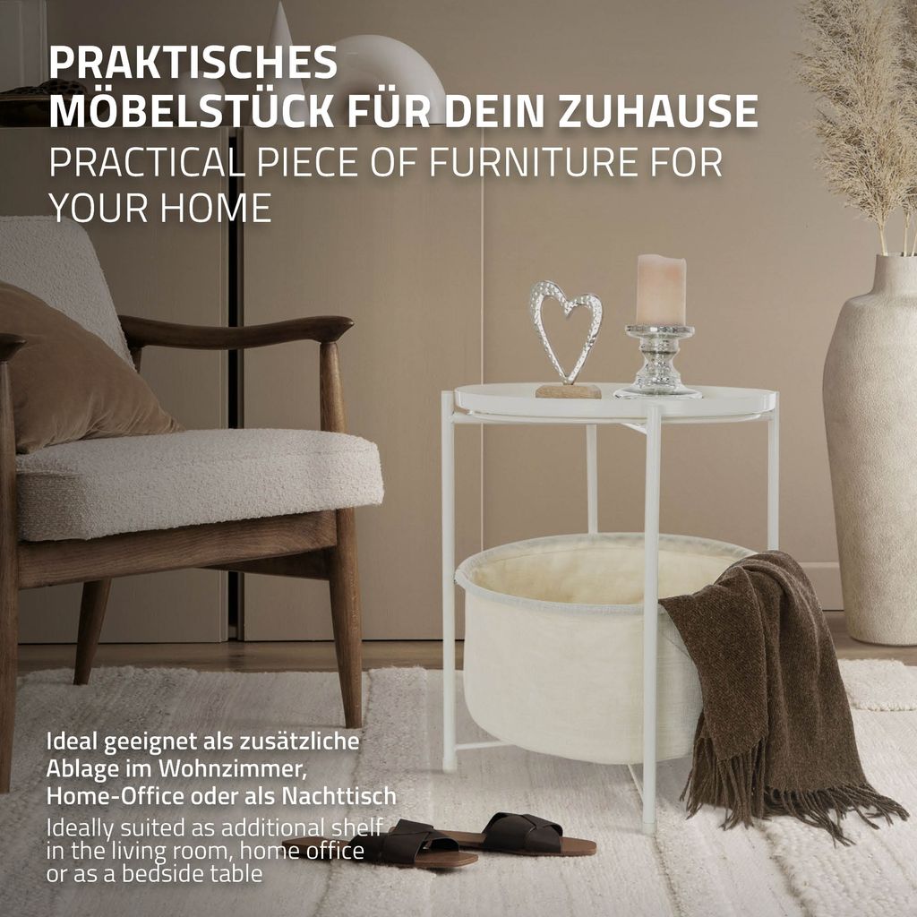 ML-Design Beistelltisch rund mit Stoffkorb & abnehmbarer Produktbild 4