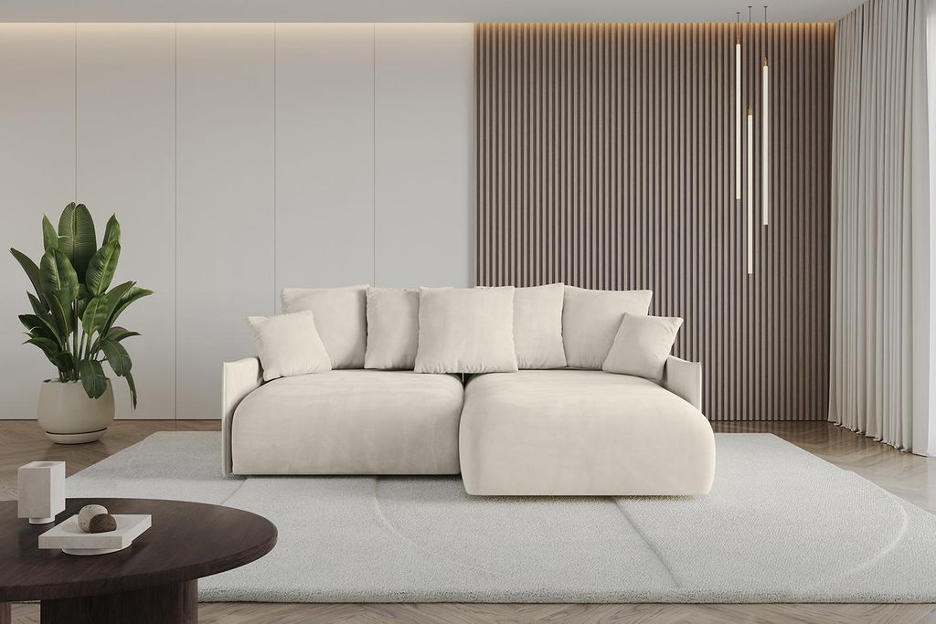 ALTDECOR Ecksofa mit Schlaffunktion und Bettkasten ONESK-L 216x177x72 cm Beige - Corner Sofa Eckcouch Couch L-Form angeordnet Schlafcouch Ausziehba...