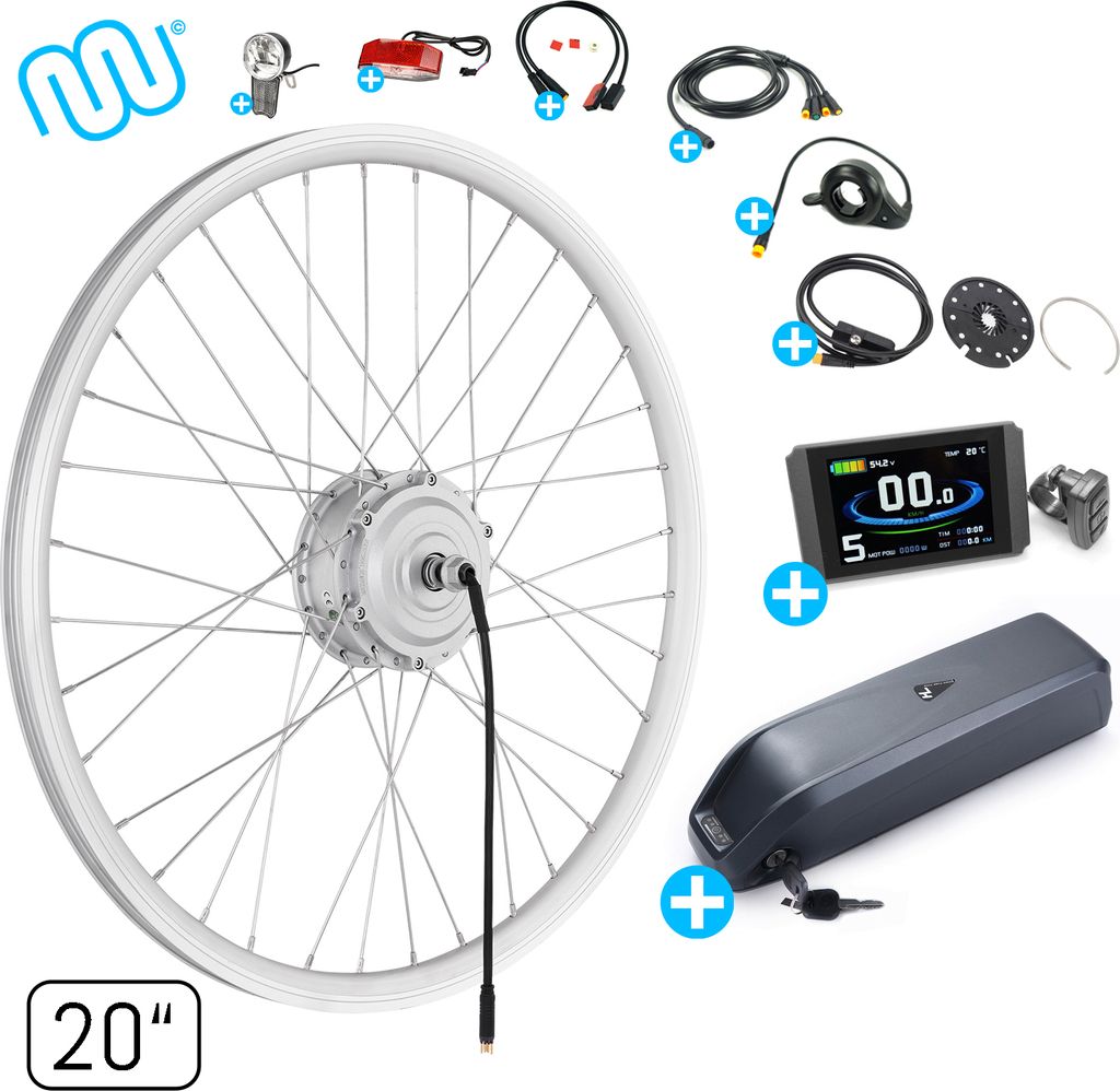 windmeile | Kompakter E-Bike Umbausatz, Hinterrad Motor, inklusive Akku, mit komplettem Zubehör, Silber, 20" Zoll, Umbau Kit, Pedelec