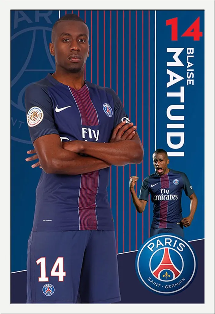 Cadre Photo PSG Matuidi Saison 2016-2017 avec Finition Shinsuke Blanc