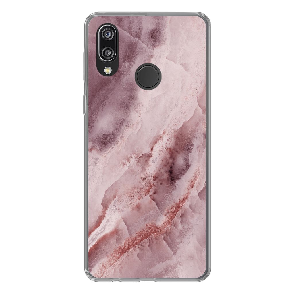 MuchoWow Handyhülle Schutzhülle Hülle für Huawei P20 Lite (2020) Naturstein - Rosa - Luxus Silikon Softcase Handy Hülle - Kartenhalter