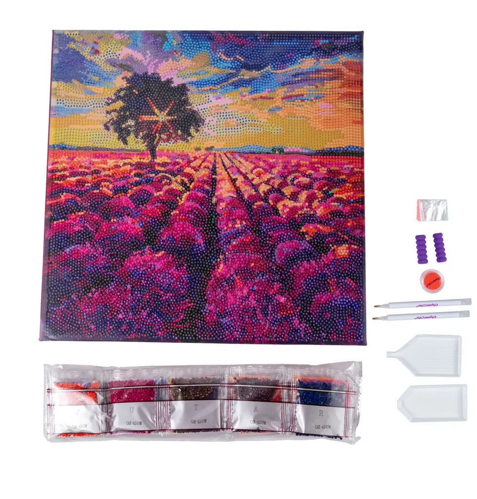 Kit Crystal Art Champ de Lavande sur Châssis Bois 30x30 cm Brillant