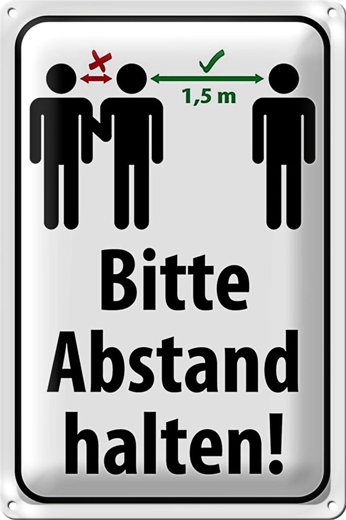 Blechschild Hinweis 18x12cm bitte Abstand halten 1.5 m