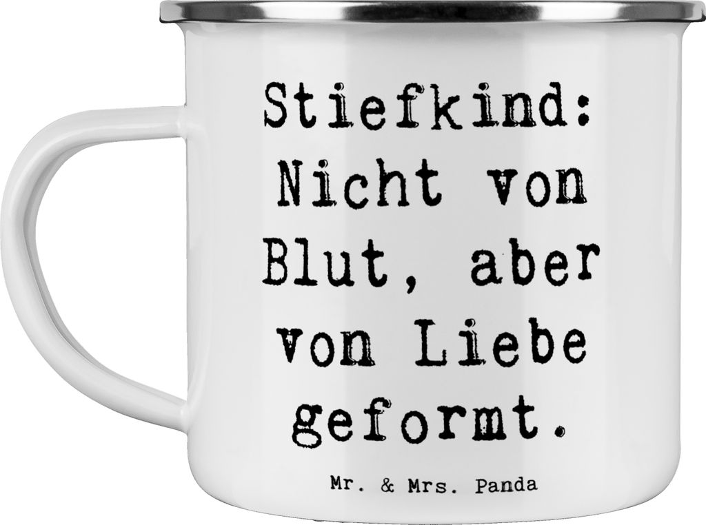 Mr. & Mrs. Panda Emaille Tasse Spruch Stiefkind von Liebe - Weiß - Geschenk, reisetasse, Bindung, Familienliebe, Teetasse, Pott, Zuneigung, Becher...