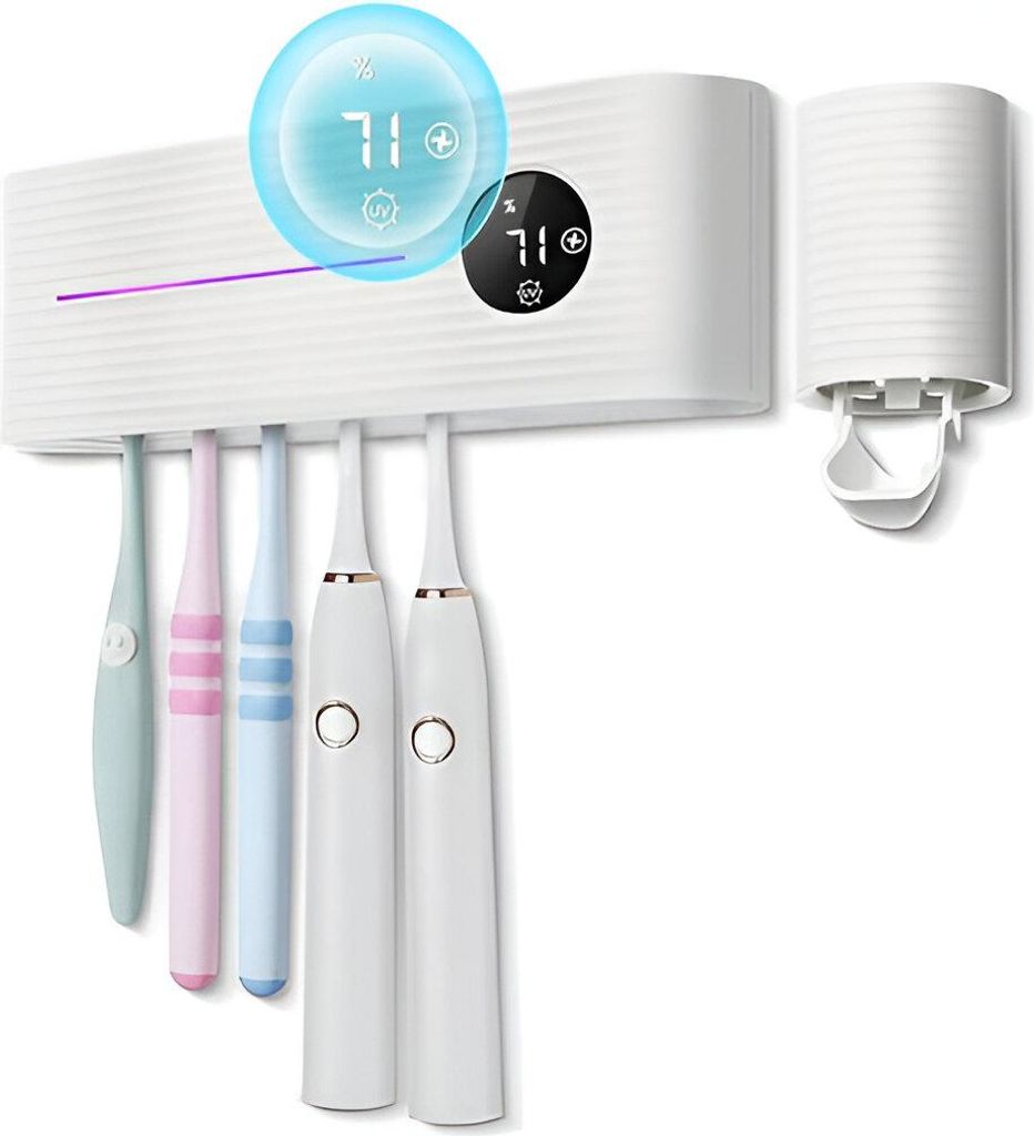 MECO ELEVERDE Elektrischer Zahnbürstenhalter mit UV-Sterilisator & Zahnpasta-Spender – Hygienische Zahnbürstenaufbewahrung mit Trocknungsfunkti...