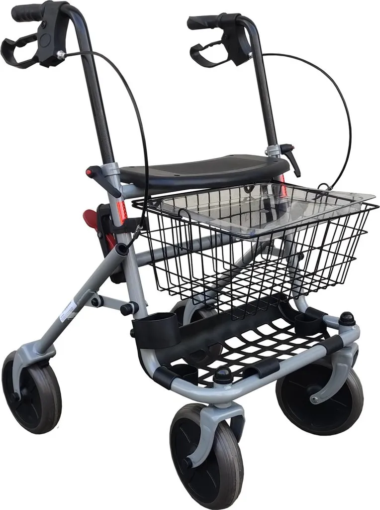 Rollator 4 roues pliable et ajustable avec tablette repas et freins de sécurité