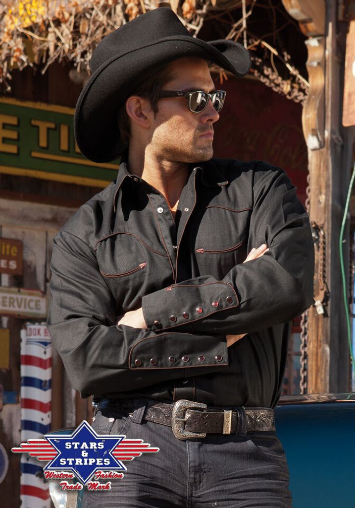 Country Hemd schwarz Westernhemd  Jack - Stars & Stripes Produktbild 