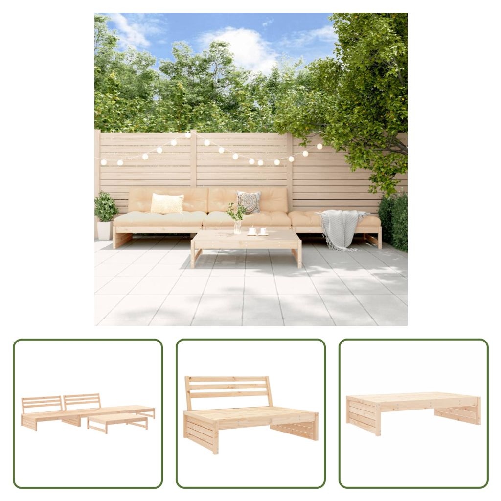 The Living Store 4-tlg. Garten-Lounge-Set Massivholz Kiefer