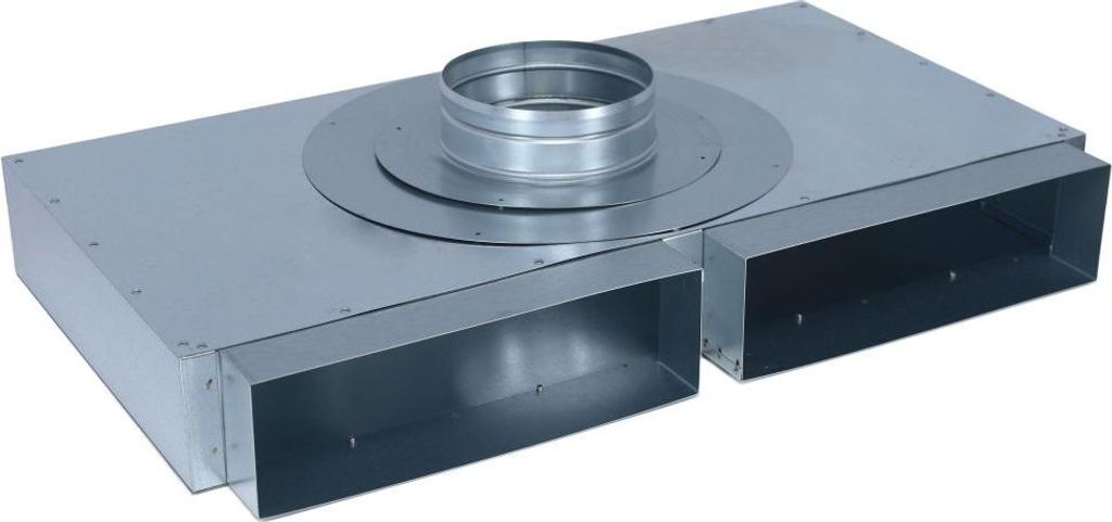Flachkanal Verteiler 300 x 90 mm, zwei Eingänge, ein Ausgang Ø 150 mm
