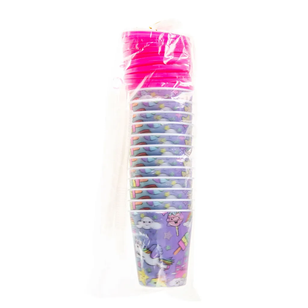 Vendita all'ingrosso 12 Tazze Unicorno 350ml con Cannuccia e Coperchio