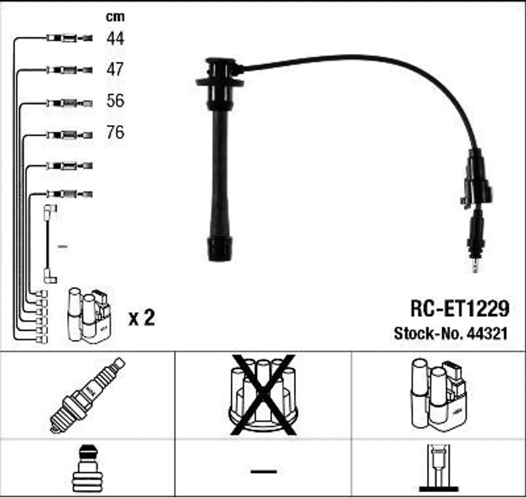 Jeu de câbles d'allumage NGK 44321 pour Toyota Hilux et 4 Runner
