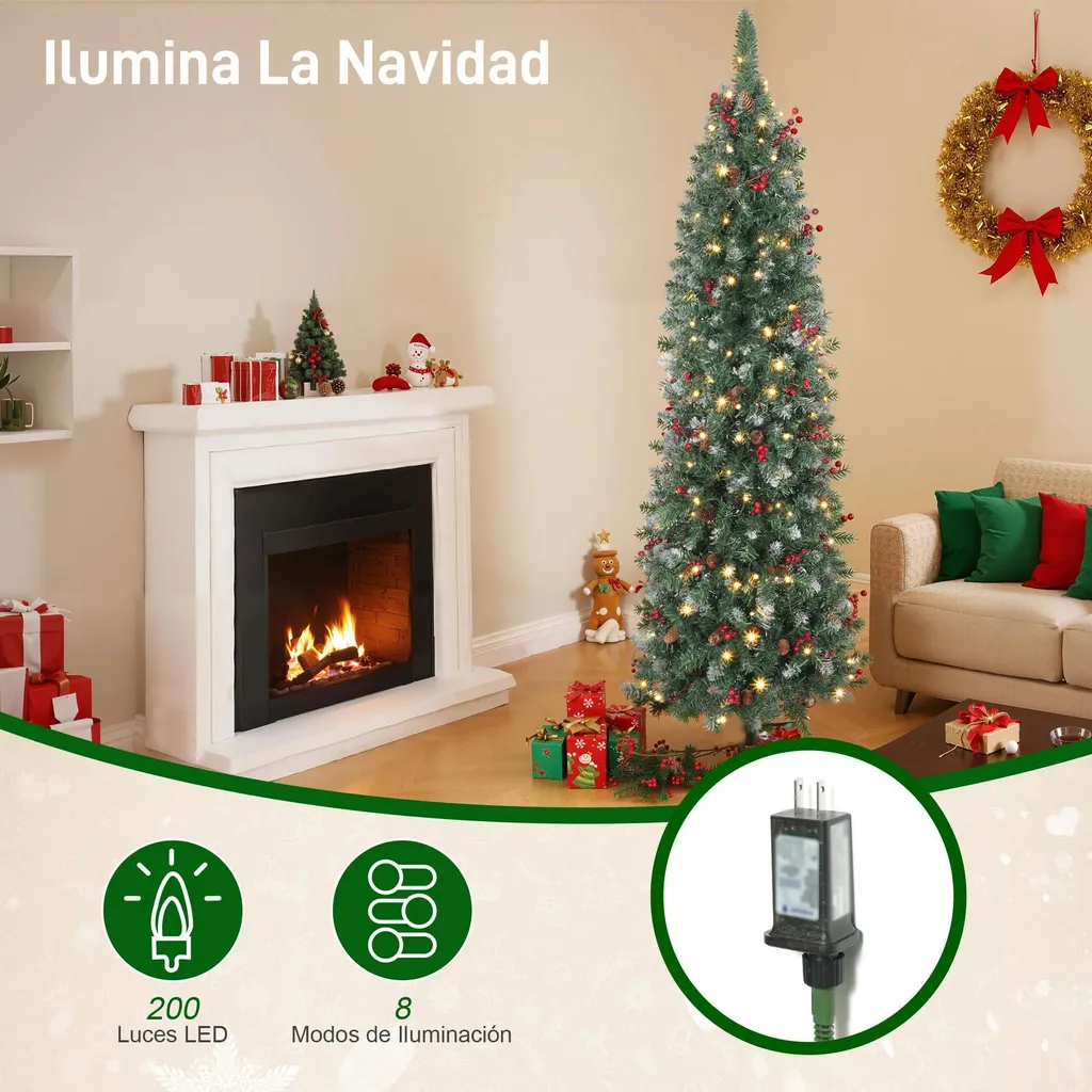 Sapin de Noël 2m sans perte d'aiguilles avec LED et décorations