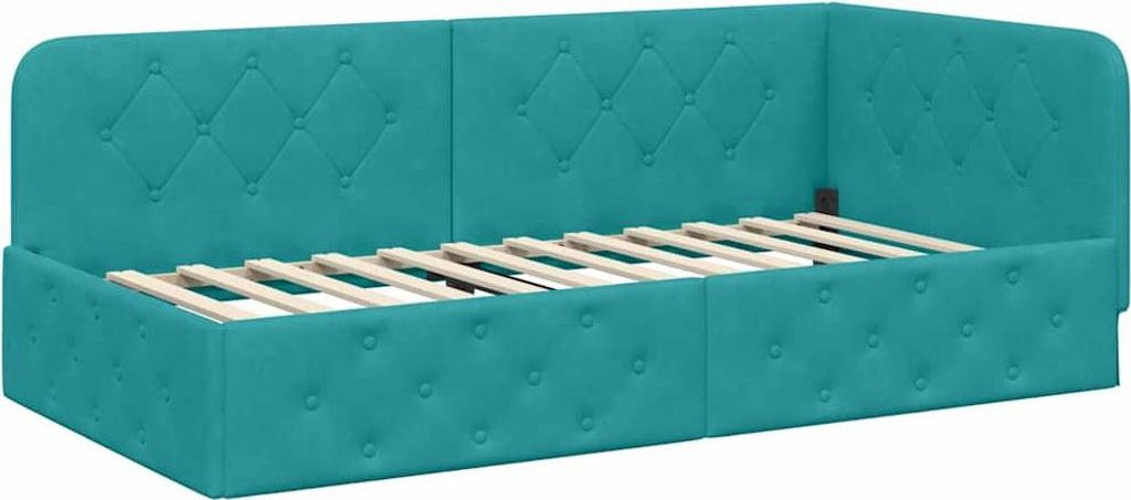 vidaXL Eckbettgestell Türkis 90 x 200 cm Samt