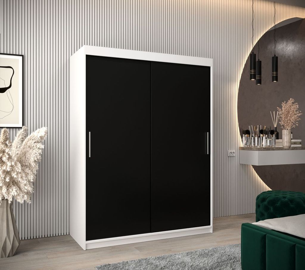 Schwebetürenschrank mit einer Breite von 150 cm TIMEA – Weiß/Schwarz