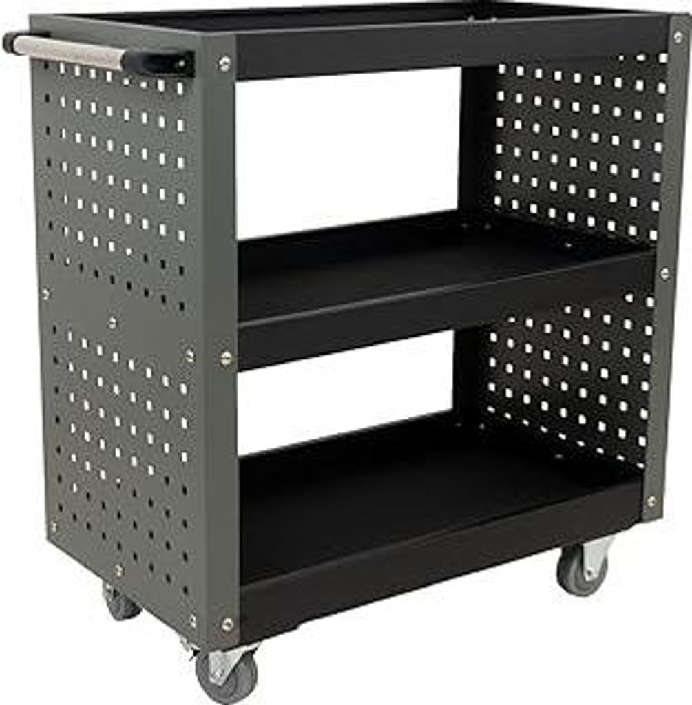 TRUTZHOLM Servicewagen 3 Fächer Werkstattwagen bis 300 kg Traglast 70x39x79 cm auf Rollen, Werkzeugwagen| Rollwagen | Multifunktionswagen | Etagen...