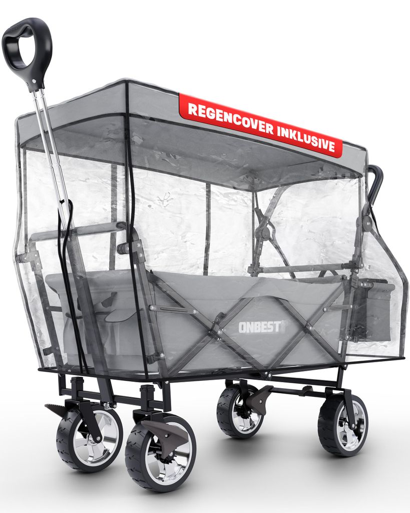 ONBEST Bollerwagen | faltbar | mit Dach | mit Regenschutz | 100 kg | Kühltasche | Wetterfest | UV30+