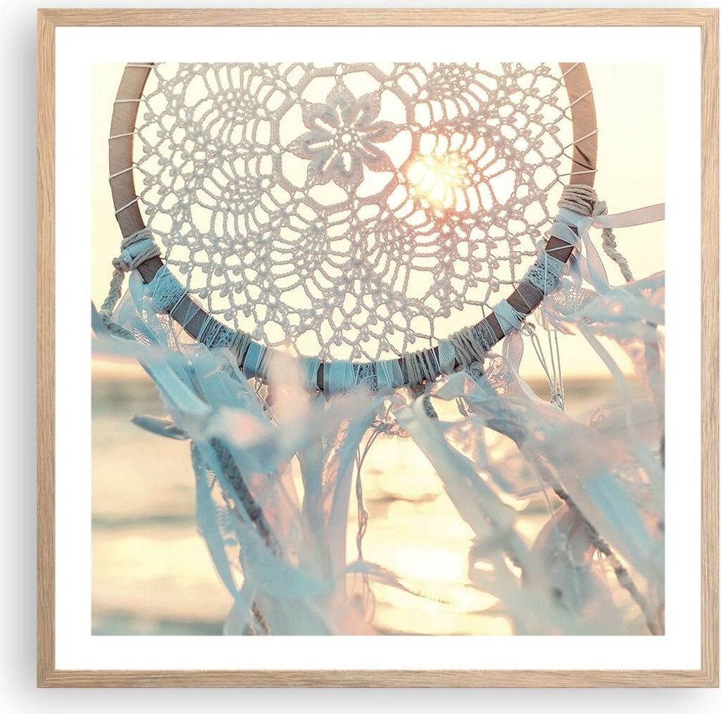Gerahmtes Poster - Rahmen in heller Eiche - Boho Ornament Anhänger - 60x60 cm - Wand Bild - Wanddeko - Wandbilder - Kunstposter - Wandposter - Bil...