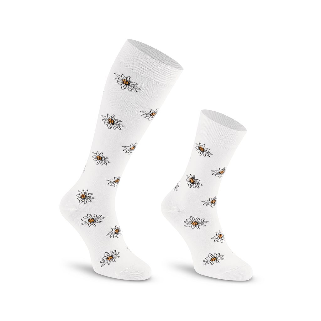 2er-Pack Kindersocken und Kniestrümpfe mit traditionellem alpenländischen EDELWEISS-Muster,27-30, Weiß
