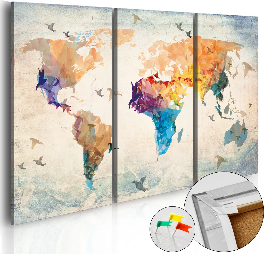 Mappa Mondo Sughero 120x80 | Quadro Free as a Bird per Viaggiatori