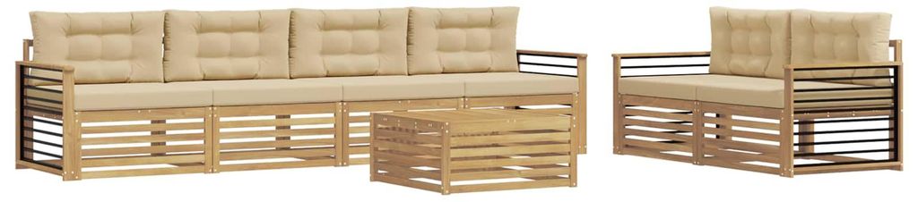 “2026 Modern“ Weiß und Beige Outdoor-Sofagarnitur mit Kissen 7 pcs Weiß und Beige Polyester - Designermöbel 58207 - Gartensofas