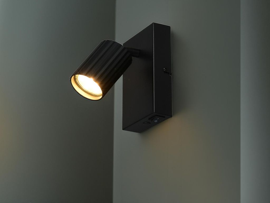 LED Innen Wandstrahler 1-flammig Schwarz mit Schalter, Wandspot schwenkbar