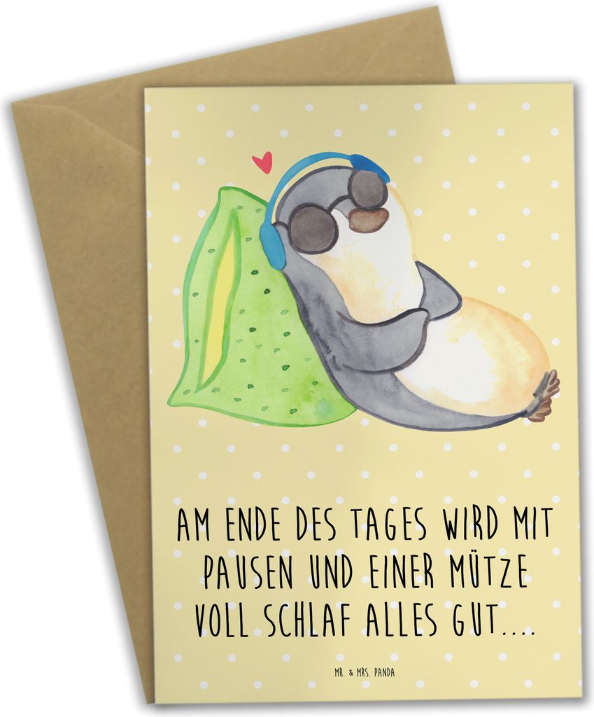 Mr. & Mrs. Panda Klappkarte Pinguin PEM - Gelb Pastell - Geschenk, Grußkarten, einladungskarten, glückwunschkarten, Grußkarte, weihnachtskarten,...