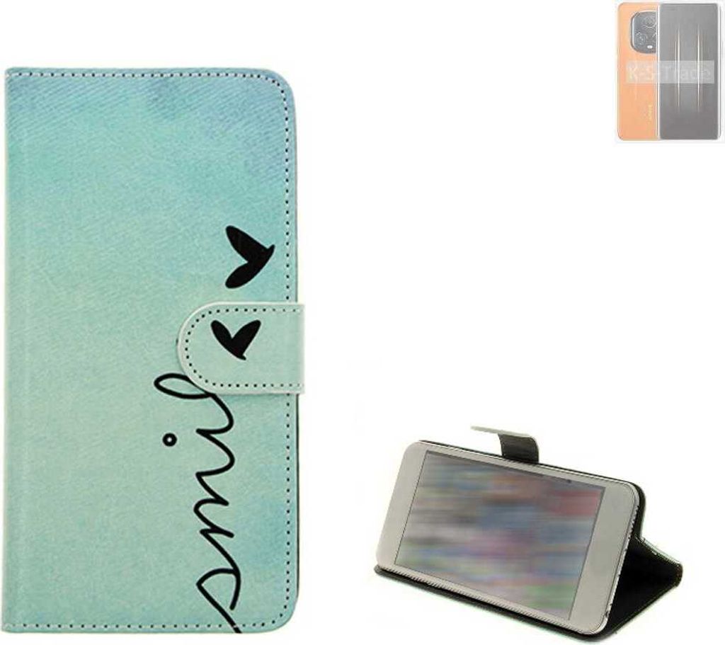 K-S-Trade Schutz Hülle Handy Hülle kompatibel mit Honor Magic5 Ultimate Hülle Handyhülle cover bookstyle Etui Handyhülle “smile“ türkis