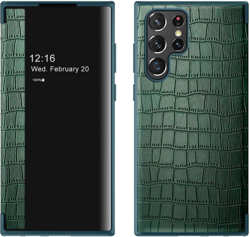 König Design Hülle kompatibel mit Samsung Galaxy S23 Ultra Kunstleder Handyhülle - Handy Case Grün