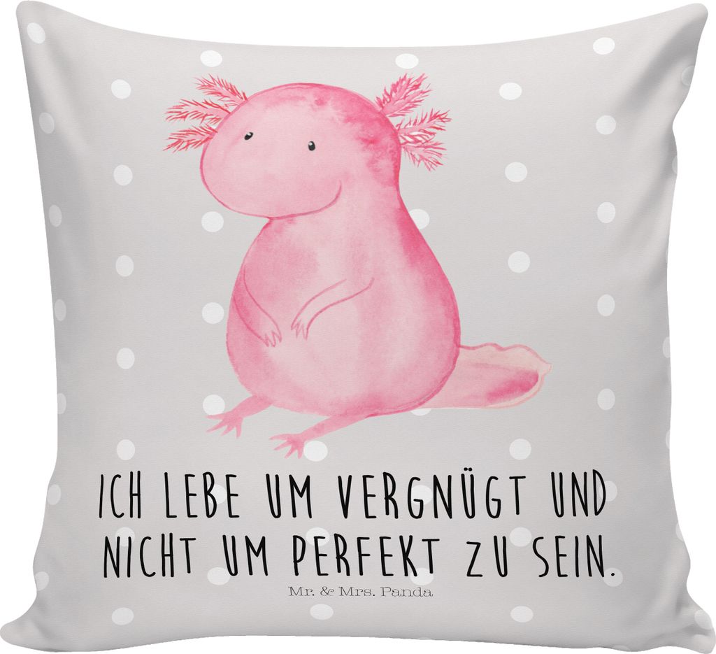 Mr. & Mrs. Panda Kissen 40x40 Axolotl Niedlich - Grau Pastell - Geschenk, Sofa, Liebe, für, Freundin, Lebensweisheit, Fröhlich, Polster, bedruckt...