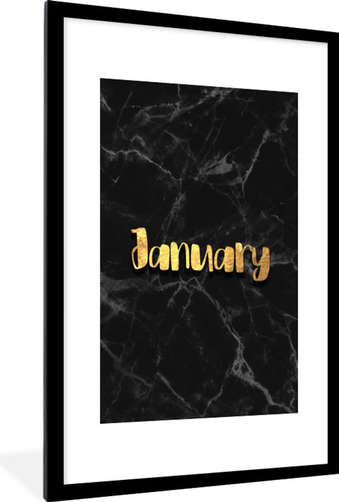 MuchoWow Gerahmtes Poster Kalender - Januar - Gold - Marmor 60x90 cm - Poster mit Schwarzem Bilderrahmen Wandposter Rahmen Foto Bilder - Dekorati...