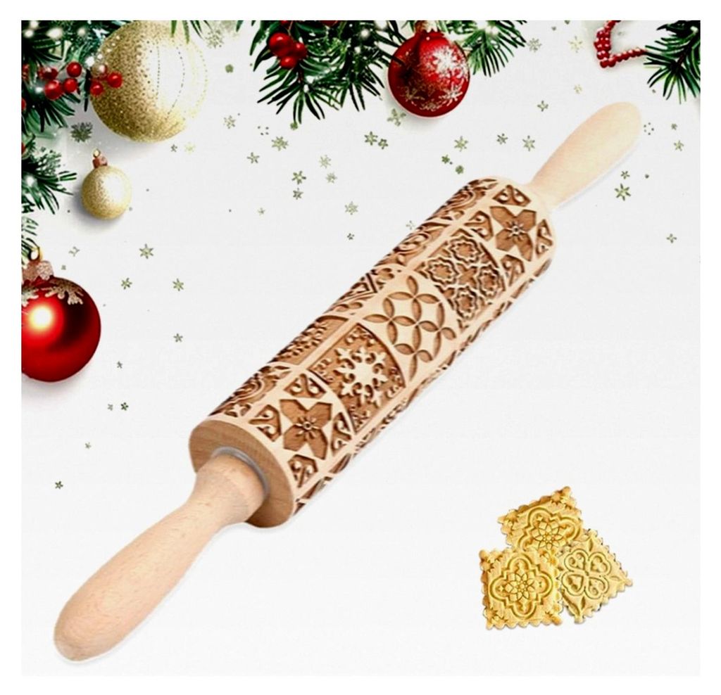 Weihnachten Präge Nudelholz mit Schneeflocken-Muster, 20 verschiedene Fenstergittermuster, für DIY Weihnachtsplätzchen (39 cm x 5 cm)
