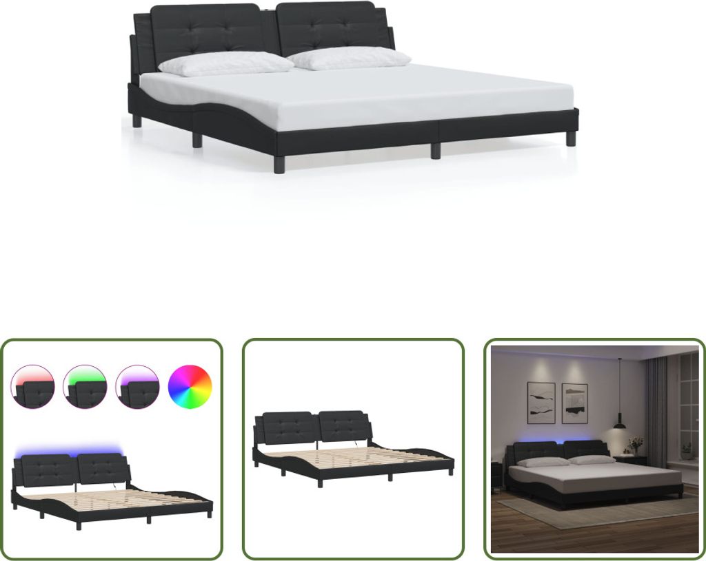 The Living Store Bettgestell mit LED Schwarz 200x200 cm Kunstleder