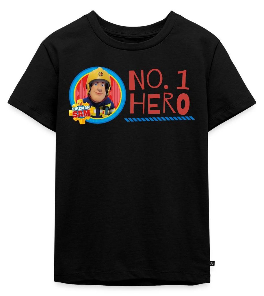 Spreadshirt Feuerwehrmann Sam No. 1 Hero Kinder Premium T-Shirt, 122/128 (6 Jahre), Schwarz