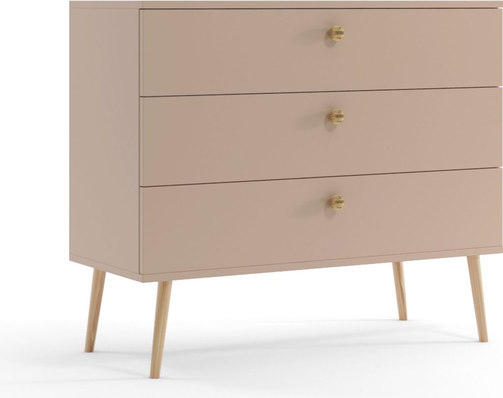 FEDVE Moderne Kommode Schrank Kenure mit 3 Schubladen Wohnzimmer Macchiato