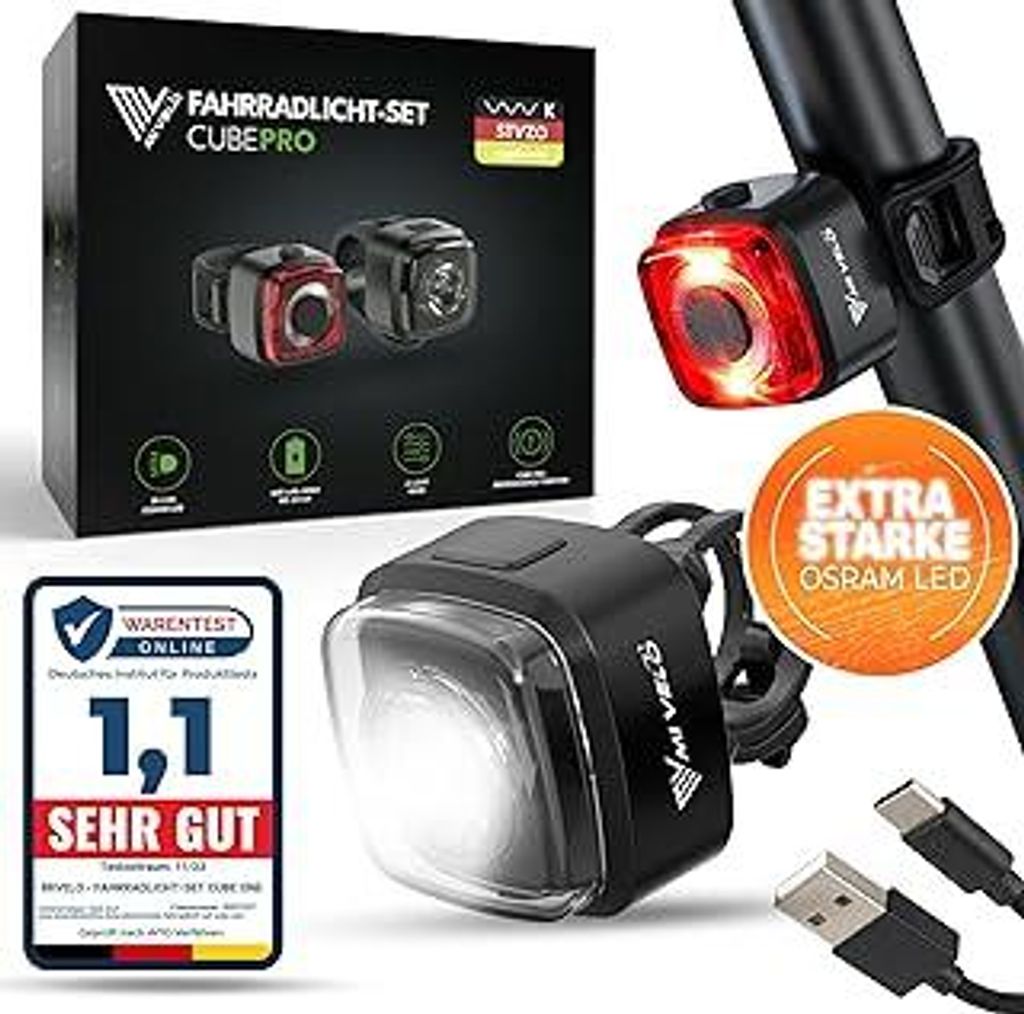 MIVELO Fahrradlicht Set StVZO zugelassen Fahrradbeleuchtung - USB-aufladbar & 100% wasserdicht LED Fahrrad Licht vorne & Fahrrad Rücklicht I Fahrr...