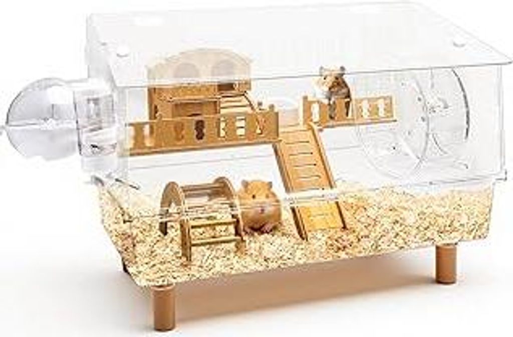 Kalolary Großer Hamsterkäfig aus Acryl, 2-stöckiger Rennmauskäfig mit vollständig transparentem Sichtdeckel, offenes Hamsterhaus mit sämtlich...