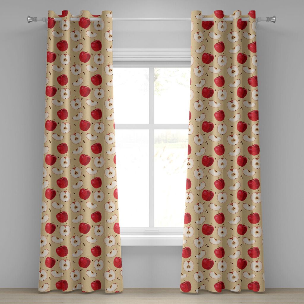 ABAKUHAUS Apfel Ösenvorhang, Frische Apfelscheiben mit gesäten Hintergrund Pie Zutaten vegetarische Lebensweise, Dekorative 2-Panel-Fenstervorhä...