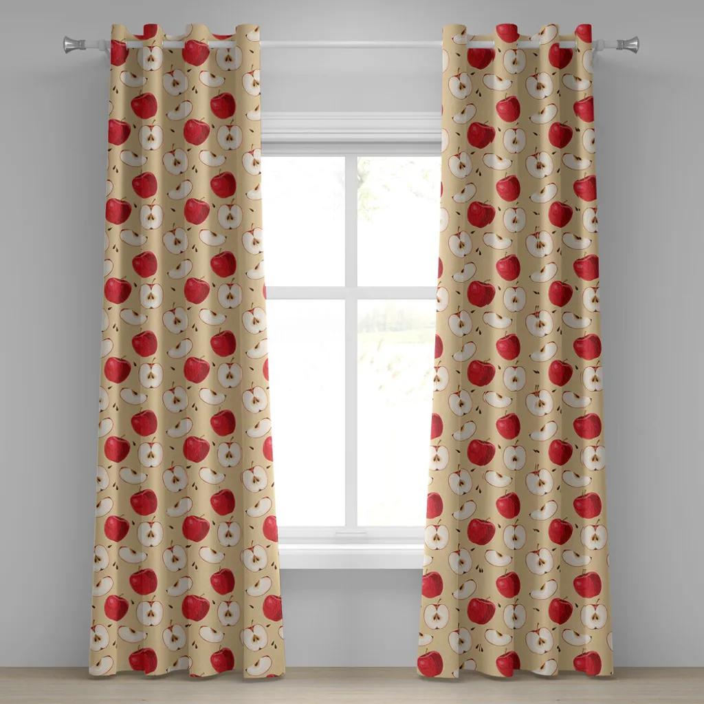 ABAKUHAUS Tenda con occhielli a forma di mela, fette di mela fresca su sfondo seme Pie Ingredienti stile di vita vegetariano, tende decorative a 2 pannelli per finestre, 280 cm x 175 cm, crema rosso beige