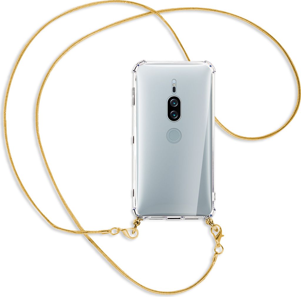 Handykette Backcover-Schutzhülle mit Band (Metall goldfarben) für Sony Xperia XZ2 Premium - goldfarbene Kette Snake
