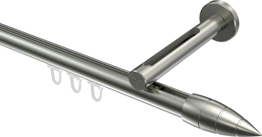 Interdeco Innenlaufstange / Gardinenstange mit Innenlauf Edelstahl-Optik, Typ Siteno Samanto (Rillenpatrone), 20 mm Ø 1-läufig, 420 cm