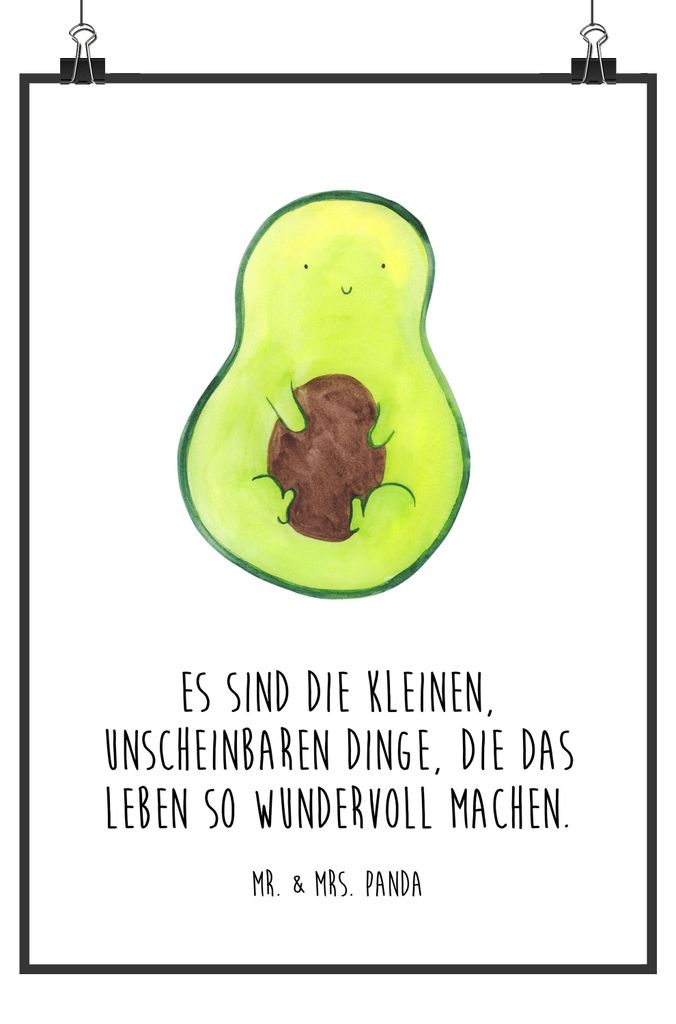 Mr. & Mrs. Panda Bild Avocado Kern DIN A4 - Weiß - Geschenk, Pflanze, Avokado, Liebe, drucke, Kunstdruck, Posterdruck, Spruch Leben, Wandbild, wan...