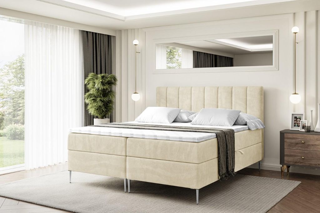 ALTDECOR Boxspringbett mit Silber Füßen, Matratze und Lattenrost, Boxbett, Topper, Polsterbett mit Bettkasten, Bett mit Stauraum H3-Matratze, Do...