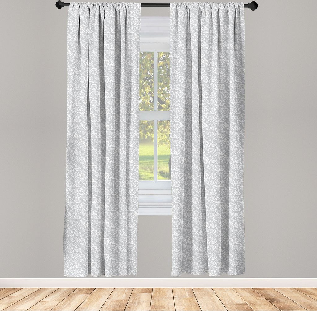 ABAKUHAUS Grau Vorhänge, Gardinen, Floral Blumen Verlässt Muster Englischen Landhausstil Viktorianischen Spitze Bild Druck, 2 Stück 75 x 175 cm,...