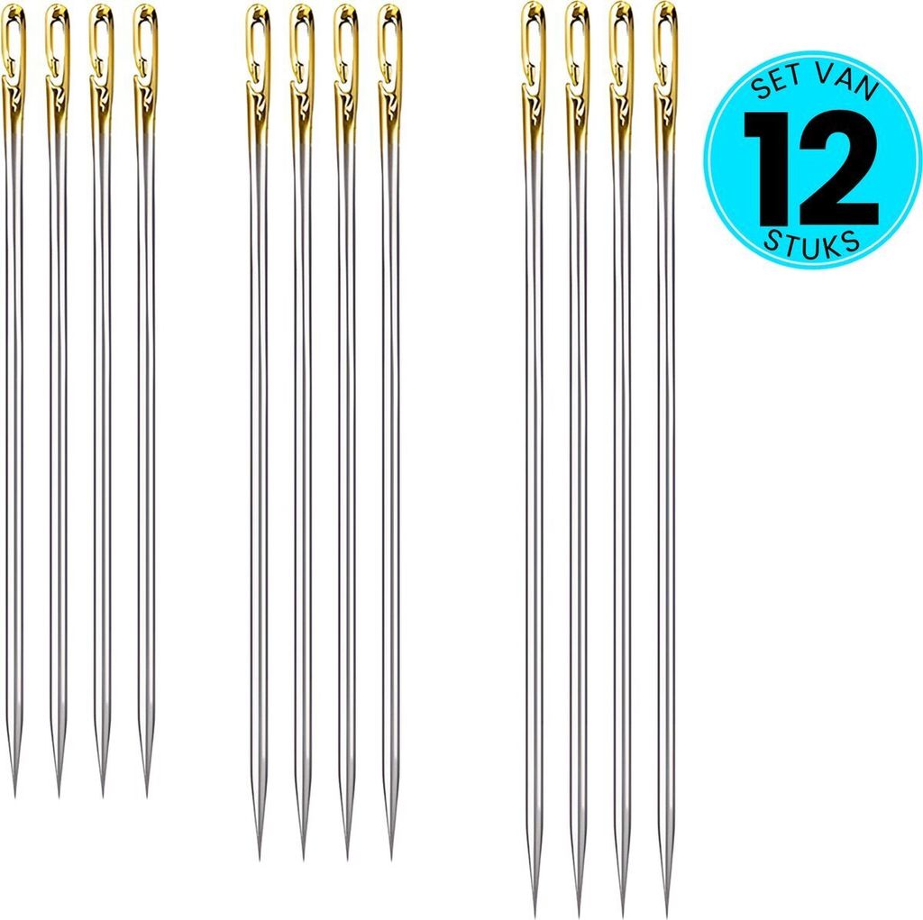 Somstyle Blinde Nadeln Set - 12 Stück - Selbst einfädelnde offene Öhr Nadel - Stopfnadeln - Nähnadeln - Goldfarben