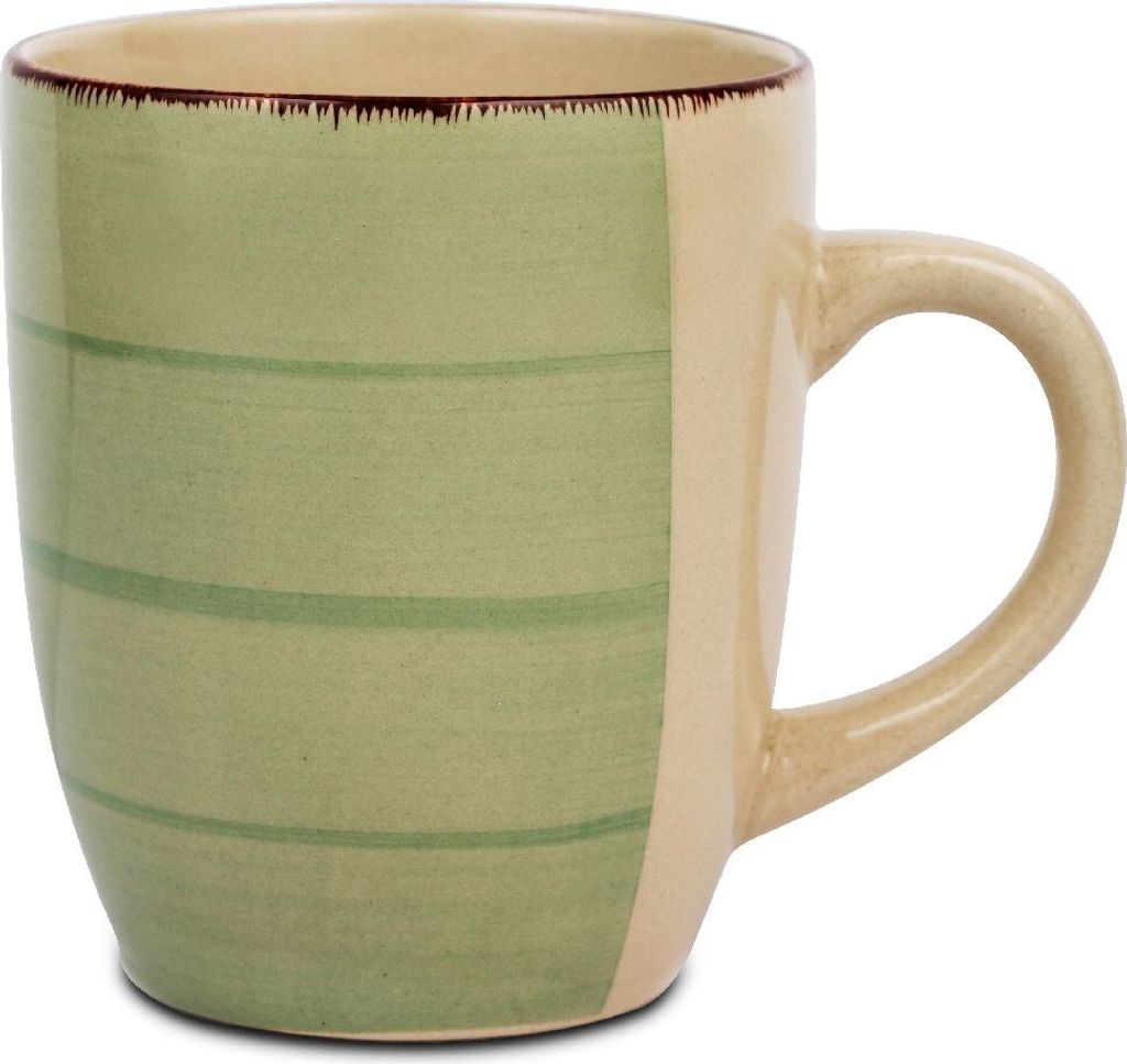 NAVA Trinkbecher Kaffeebecher Teebecher Keramikbecher mit Henkel OIL GREEN 355ml